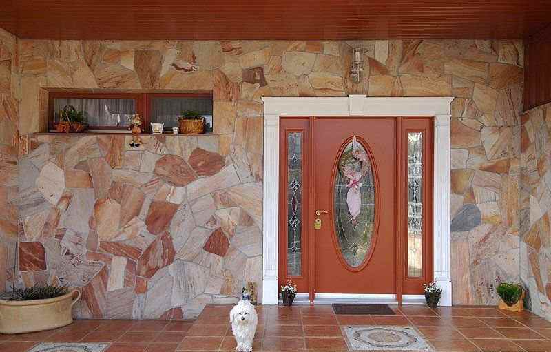 Pink Quartzite Random Veneer Stone Slate Wall